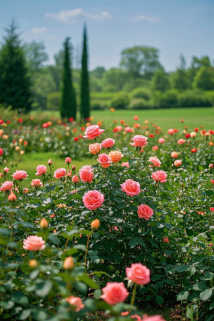 Pink rose bushes blooming outdoorsの素材