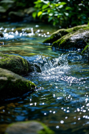 Flowing water and rocks in natural streamsの素材