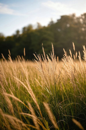 Outdoor grass landscape in the sunの素材