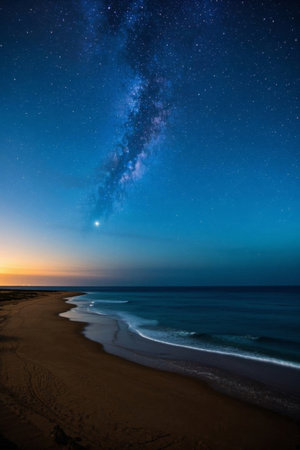 Night view of the beach with starry skyの素材