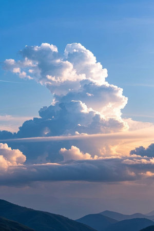 Mountain and cloud scenery under blue sky and white cloudsの素材