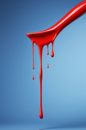 Red paint dripping from a spoonの素材