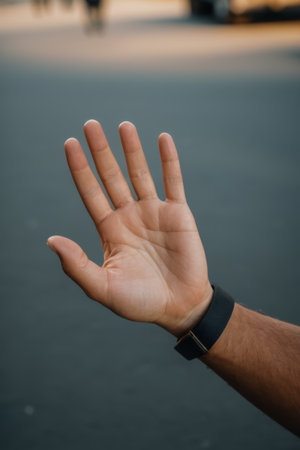 Close up of man with palm extendedの素材