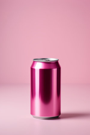 Metal beverage cans on pink backgroundの素材