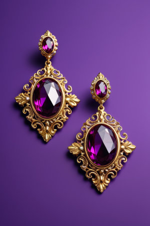 Gold set purple gemstone earringsの素材