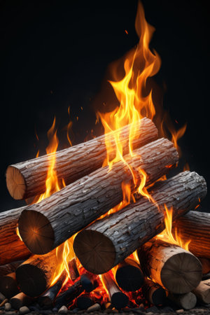 Close up of a burning wood bonfireの素材