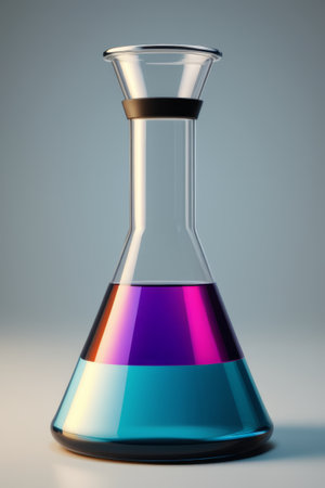 Laboratory Glass Erlenmeyer Flask with Colored Liquidsの素材
