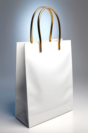 White shopping bag with gold handleの素材