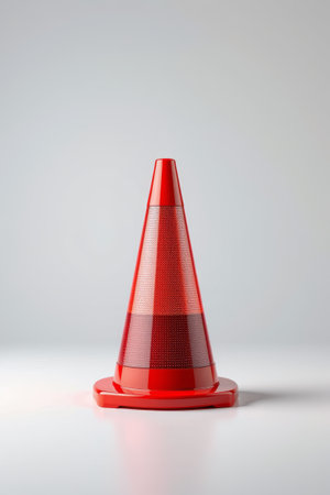 Close up of the red traffic warning coneの素材