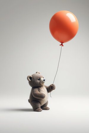 Image of a bear holding an orange balloonの素材