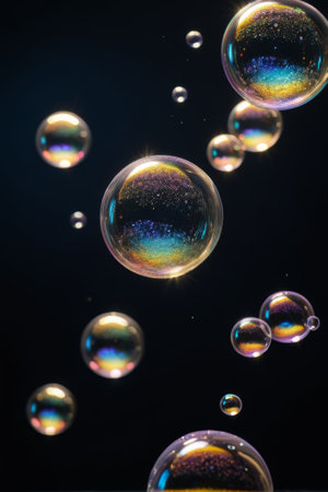 Colorful dream bubbles floating in the airの素材