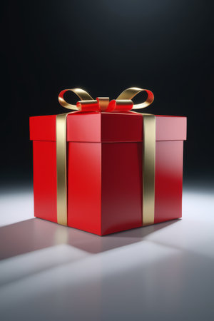 Red gift box with gold ribbonの素材