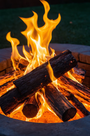 Close up of a burning campfire outdoorsの素材