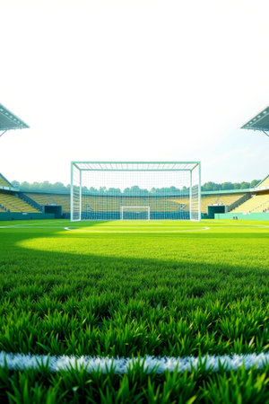 Green football field and spectator standsの素材