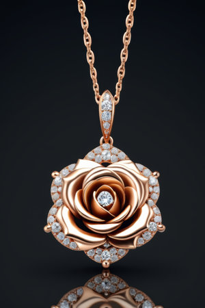 Rose shaped diamond necklace close upの素材