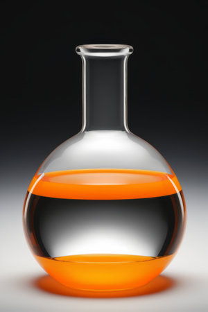 Laboratory glass flask bottle of orange liquidの素材