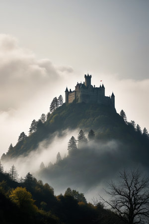 European castle landscape in the cloudsの素材
