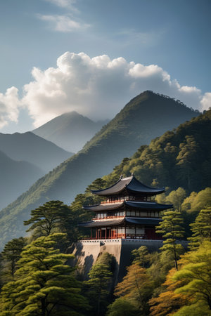 Landscape of ancient Chinese buildings in the mountainsの素材