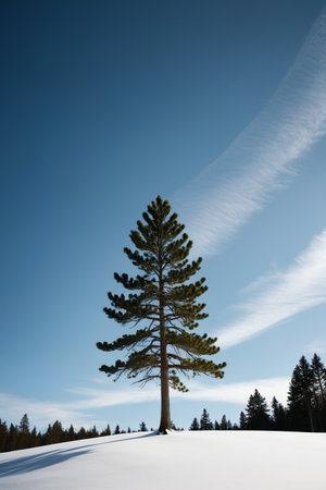 Pine trees standing tall in the snowの素材