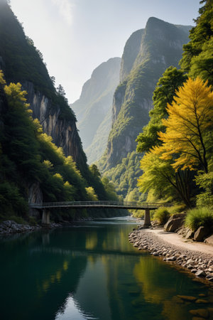 Bridges over mountain rivers Natural sceneryの素材