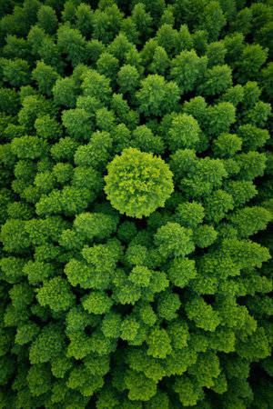 A green tree protruding from the forest overlookの素材
