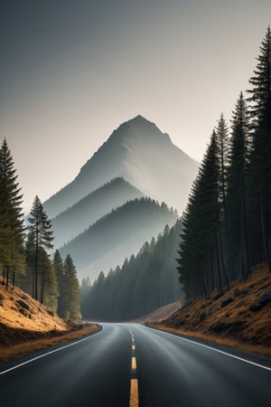 Mountain roads and forest mountain landscapesの素材