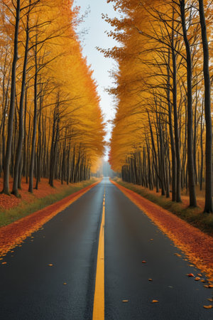 Autumn forest road sceneryの素材