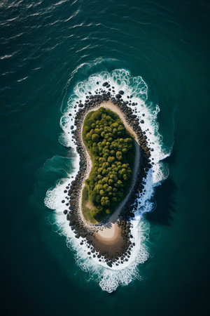Aerial view of a small island in the oceanの素材