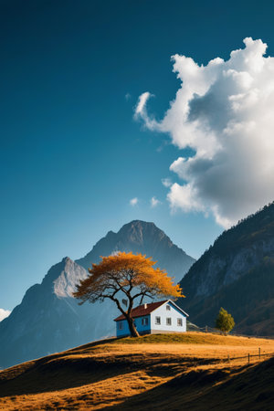 Autumn view next to the mountain hutの素材