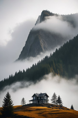 Single-family cabin in the mountain cloudsの素材