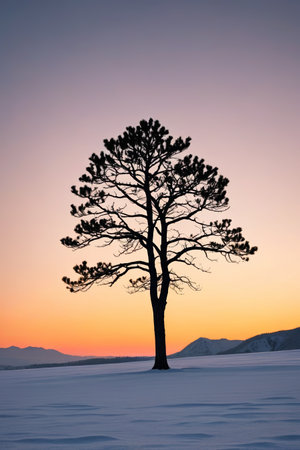 Snow Lone Tree Sunset Viewの素材