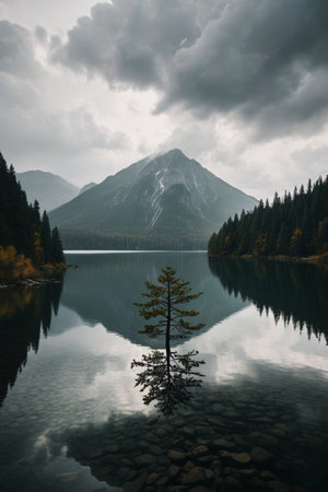 Natural scenery of mountains, forests and lakesの素材