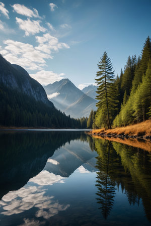 Peaceful lakes in the mountains and forestsの素材