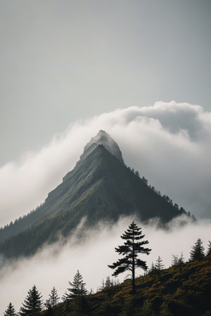 Misty mountain and forest landscapeの素材