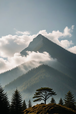 Misty forest landscape in the mountainsの素材
