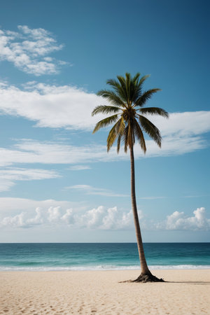 Single coconut tree view on the beachの素材