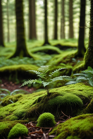 Moss and fern scene in the forestの素材