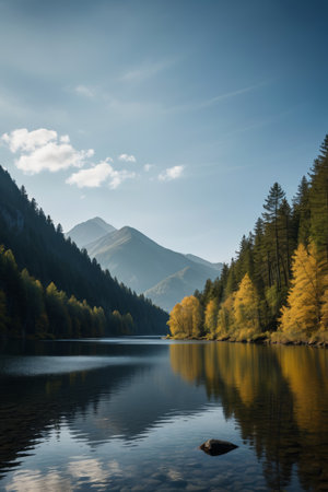 Quiet lakes and natural scenery in the mountains and forestsの素材