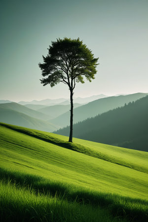 Lone tree nature on the grasslandの素材