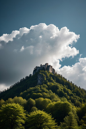 Hilltop Castle and Forest Sky Viewの素材