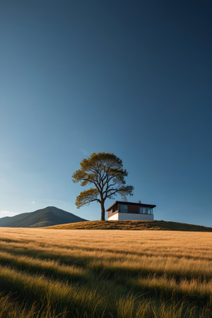Trees and cabin scenery in the wildernessの素材
