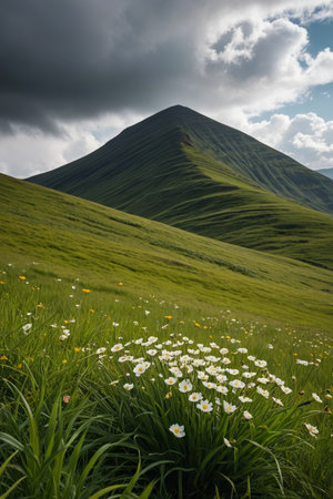 Mountain meadows and wildflower landscapes in full bloomの素材