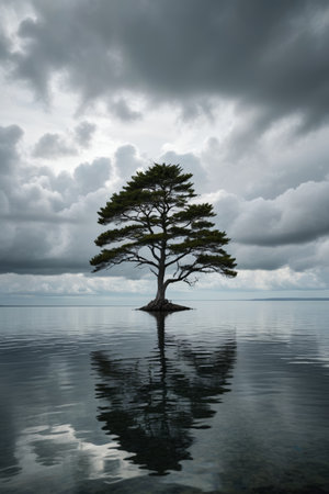 The natural scenery standing alone on the waterの素材