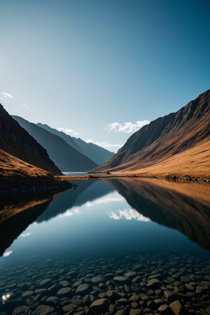 Natural landscape of calm lake water in the mountainsの素材