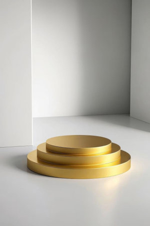Gold multi layered display stand in white spaceの素材
