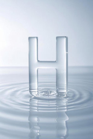 Close up of transparent letter H in waterの素材