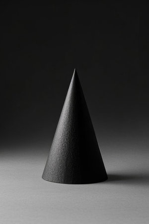 Close up of a still life with a black coneの素材