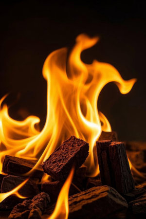 Close up of burning bonfire and firewoodの素材