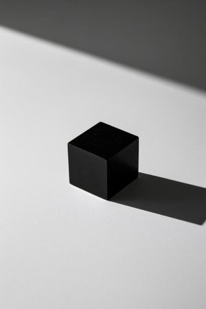 Black cube on white backgroundの素材