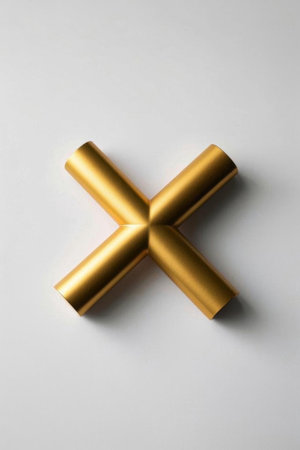 Close up of a gold cross shaped metal objectの素材